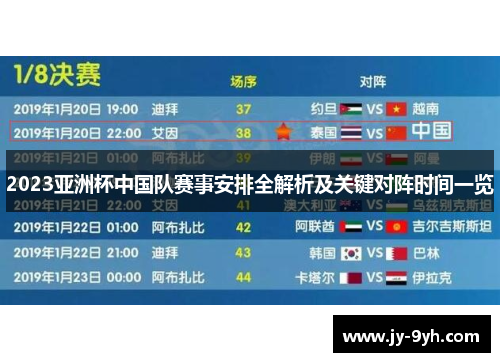 2023亚洲杯中国队赛事安排全解析及关键对阵时间一览